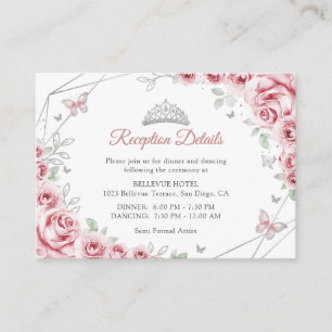 Quinceanera Pink Silver Floral Details Enclosure Card