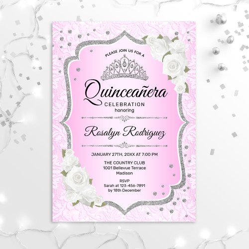 Quinceanera _ Pink Silver Invitation