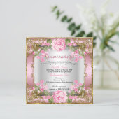 Quinceanera Pink Vintage Country Floral Gold 2 Invitation (Standing Front)