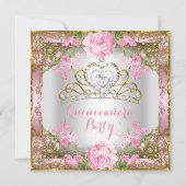 Quinceanera Pink Vintage Country Floral Gold 2 Invitation (Back)
