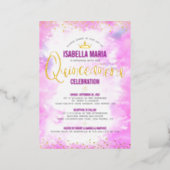 Quinceañera Pink Watercolor Crown Girly Real Gold Foil Invitation (Standing Front)