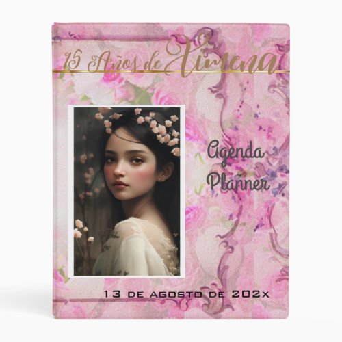 Quinceanera PlannerAgenda Journal en Rosa y Oro  Mini Binder