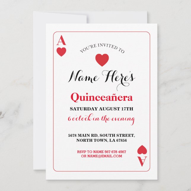 Quinceanera Playing Card Ace Vegas Birthday Party (Front)