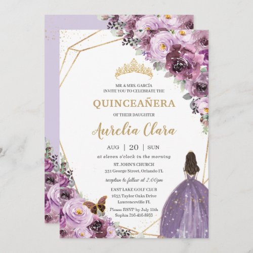 Quinceaera Plum Mauve Purple Floral Mis Quince 15 Invitation