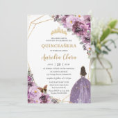 Quinceañera Plum Mauve Purple Floral Mis Quince 15 Invitation (Standing Front)