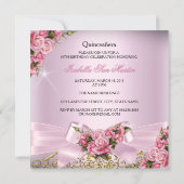 Quinceanera Pretty Pink Roses Tiara 15th Birthday Invitation (Back)