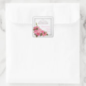Quinceanera Pretty Pink Roses White 15th Party Square Sticker (Bag)