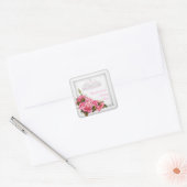 Quinceanera Pretty Pink Roses White 15th Party Square Sticker (Envelope)