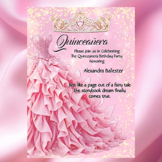 Quinceanera Pretty Pink Silver Diamond Tiara Invitation
