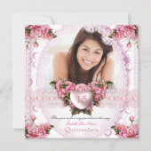 Quinceanera Pretty Pink White Rose Birthday 2 Invitation (Front)