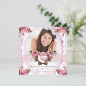 Quinceanera Pretty Pink White Rose Birthday 2 Invitation (Standing Front)
