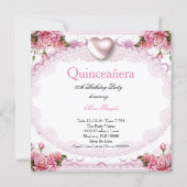 Quinceanera Pretty Pink White Rose Birthday 2 Invitation (Back)