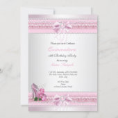 Quinceanera Pretty Pink White Rose High Heel 2 Invitation (Back)