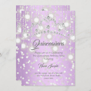 Quinceanera Pretty Purple Silver Diamond Tiara Invitation