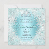Quinceanera Pretty Silver Teal blue Snowflakes Invitation (Front)
