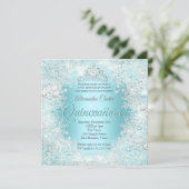 Quinceanera Pretty Silver Teal blue Snowflakes Invitation (Standing Front)