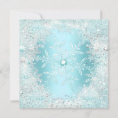 Quinceanera Pretty Silver Teal blue Snowflakes Invitation (Back)