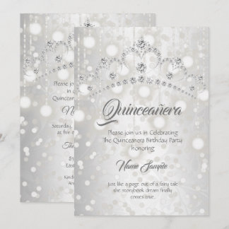 Quinceanera Pretty Silver White Diamond Tiara Invitation