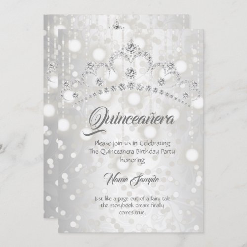 Quinceanera Pretty Silver White Diamond Tiara Invitation