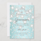 Quinceanera Pretty Teal Silver Diamond Tiara Invitation (Front)