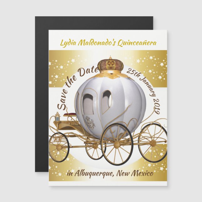 Quinceanera Princess Carriage Save the Date Magnetic Invitation (Front/Back)