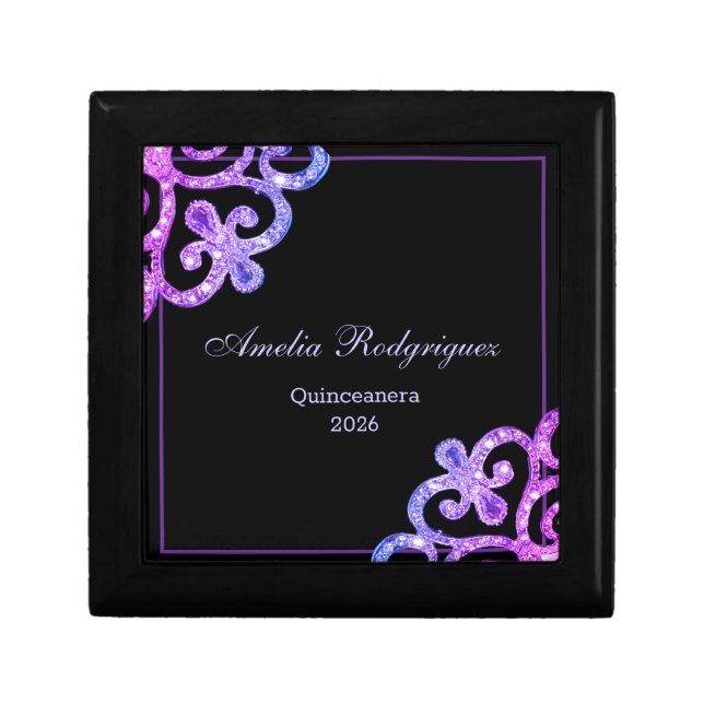 Quinceanera Princess Crown Personal Name Jewerly Gift Box (Front)