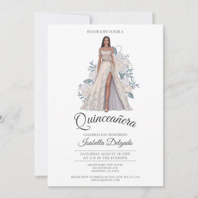 Quinceanera Princess Diamond Glitter Gown Invitation (Front)