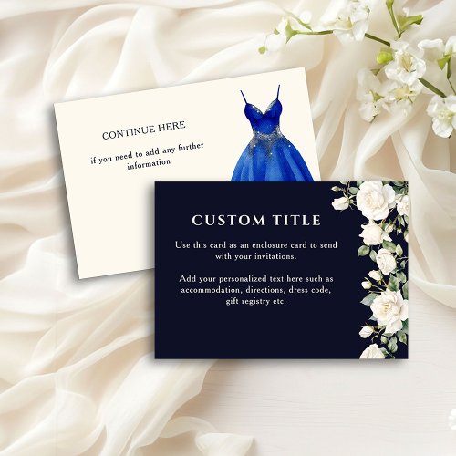 Quinceanera Princess Dress and Roses Blue Custom Enclosure Card