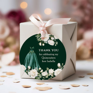 Quinceanera Princess Dress Emerald Green Floral Favor Tags