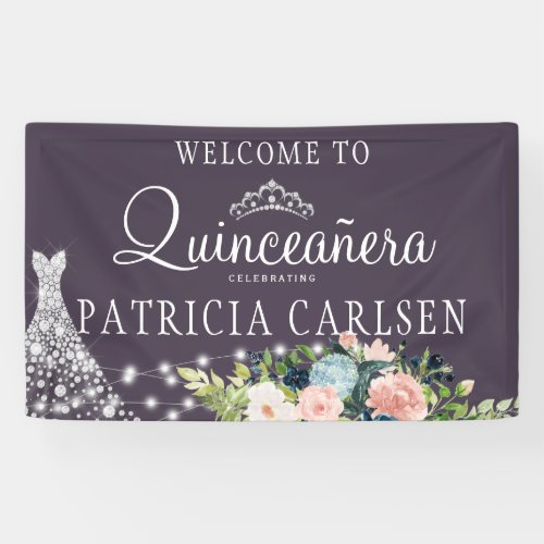 Quinceanera princess dress purple elegant party banner