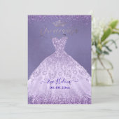 Quinceañera, Princess Dusty Purple Glitter Gown Invitation (Standing Front)