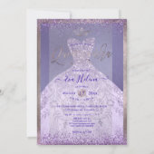 Quinceañera, Princess Dusty Purple Glitter Gown Invitation (Back)