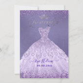 Quinceañera, Princess Dusty Purple Glitter Gown Invitation (Front)