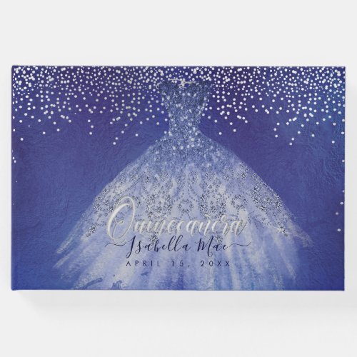 Quinceanera Princess Glitter Gown Blue Guest Book