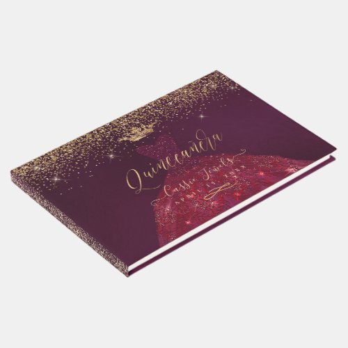 Quinceanera Princess Glitter Gown BurgundyGold Guest Book