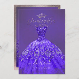 Quinceañera, Princess Glitter Purple Violet Gown Invitation