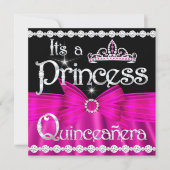 Quinceanera Princess Hot Pink Bow Silver Tiara Invitation (Front)