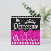 Quinceanera Princess Hot Pink Bow Silver Tiara Invitation (Standing Front)