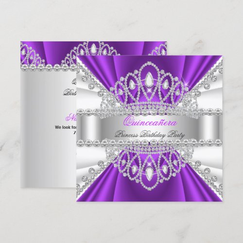 Quinceanera Princess Purple White Diamond Tiara Custom Invitation