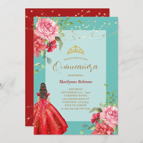 Quinceaera Princess Red Floral Invitation