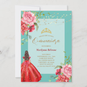 Quinceañera Princess Red Floral Invitation