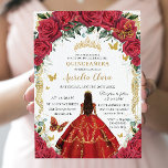 Quinceañera Princess Red Roses Floral Vintage Gold Invitation<br><div class="desc">Personalize this lovely quinceañera invitation with your own wording easily and quickly,  simply press the customize it button to further re-arrange and format the style and placement of the text.  Matching items available in store!  (c) The Happy Cat Studio</div>