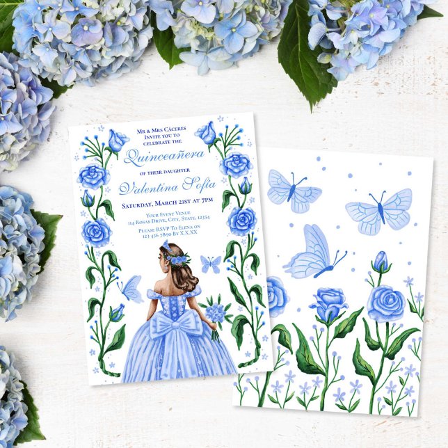 Quinceanera Princess Roses Butterfly Baby Blue Invitation (Quinceanera Princess Roses Butterfly Baby Blue Invitation)