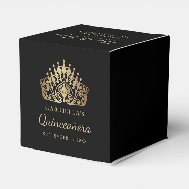  Quinceañera Princess Tiara Crown Thank You Favor Boxes (Back Side)