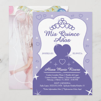 Quinceanera Princess Tiara Glitter Photo Invitation