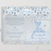 Quinceanera Program Baby Blue Floral Glitter Gown (Front/Back)