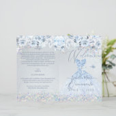 Quinceanera Program Baby Blue Floral Glitter Gown (Standing Front)
