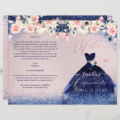 Quinceanera Program Blush Floral Navy Glitter Gown (Front/Back)