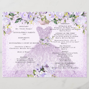 Quinceanera Program Dusty Purple Floral n Gown