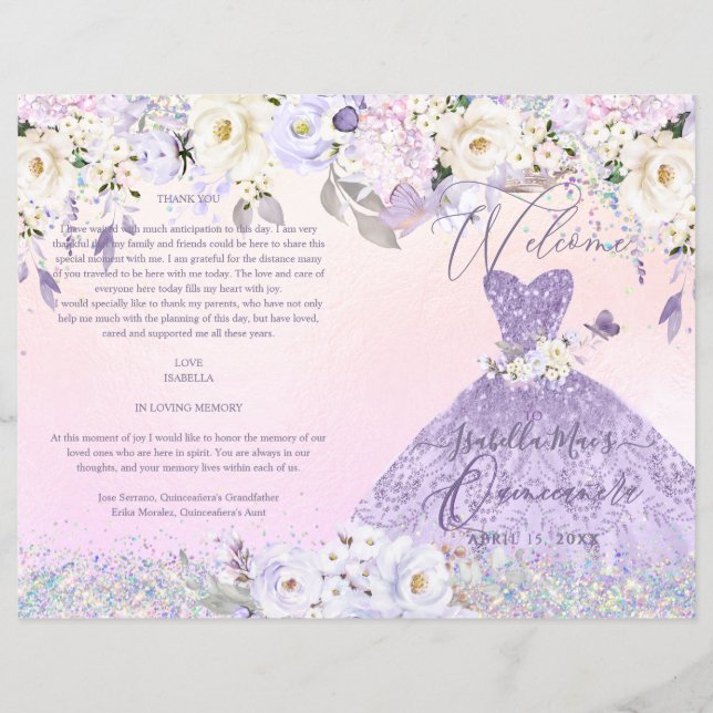 Quinceanera Program H2 Dusty Lilac Purple Gown (Front)